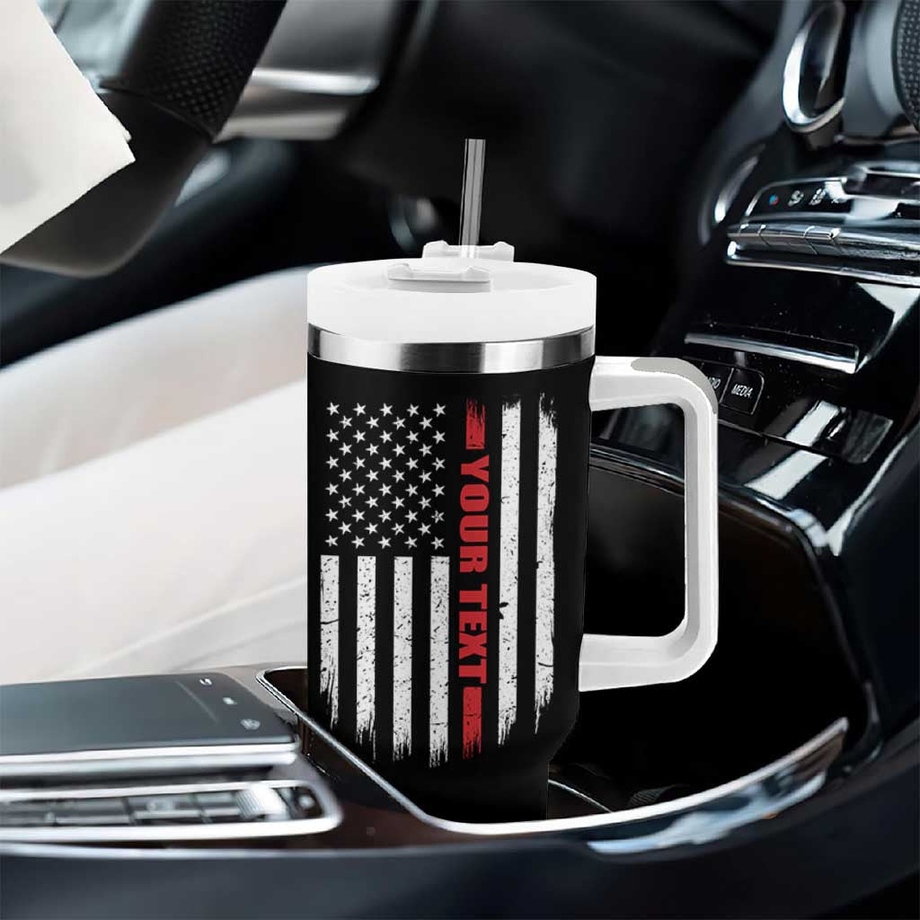 Personalized Firefighter Tumbler With Handle Custom Text Name Vintage American Flag Patriot Fireman Gift