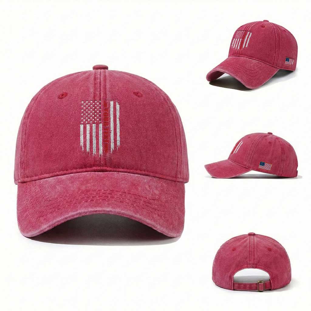 Personalized Firefighter Washed Cotton Baseball Cap Custom Text Name Vintage American Flag Patriot Fireman Gift