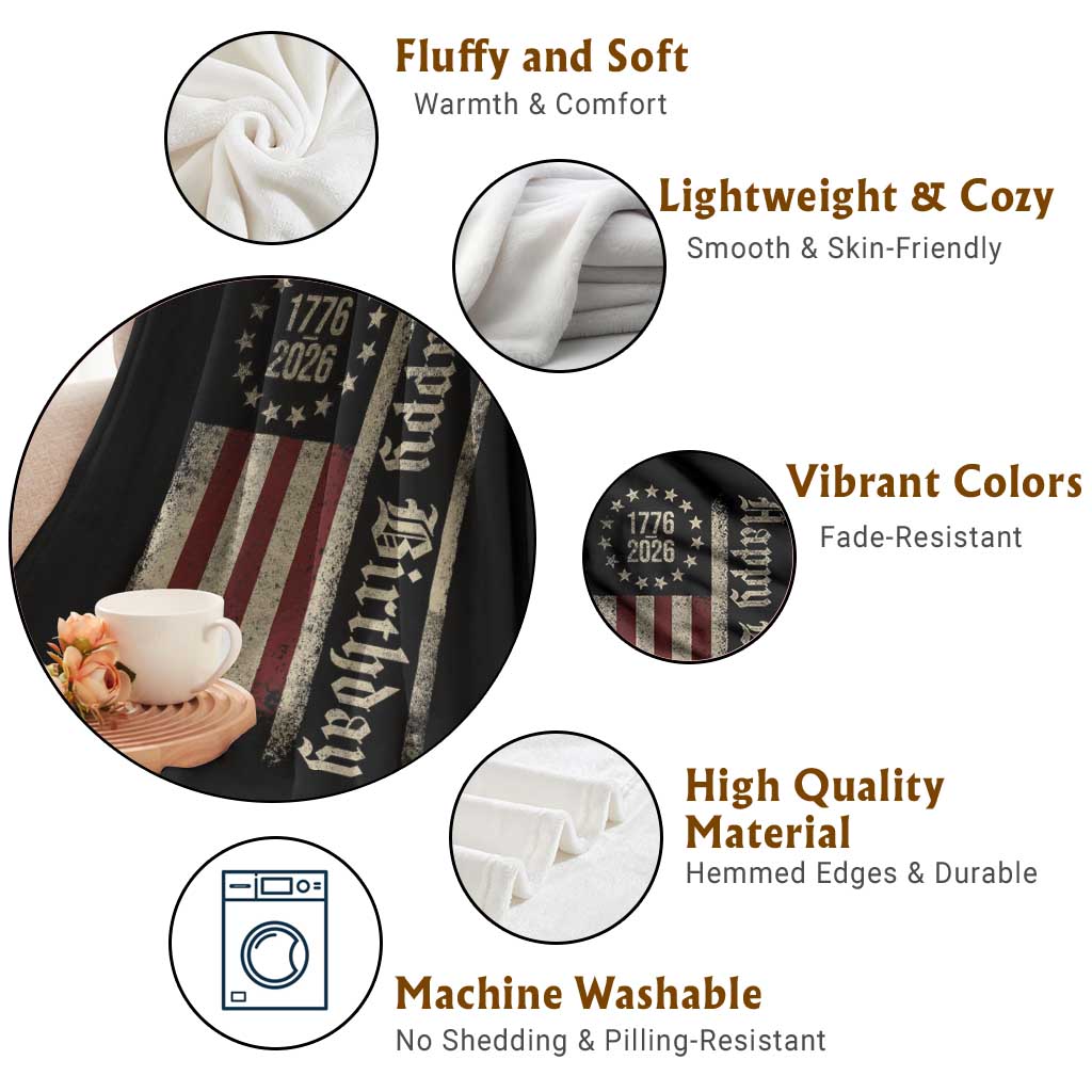 250th Birthday US July 4th 1776 2026 American Flag Throw Blanket