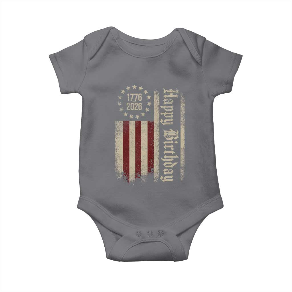 250th Birthday US July 4th 1776 2026 American Flag Baby Onesie