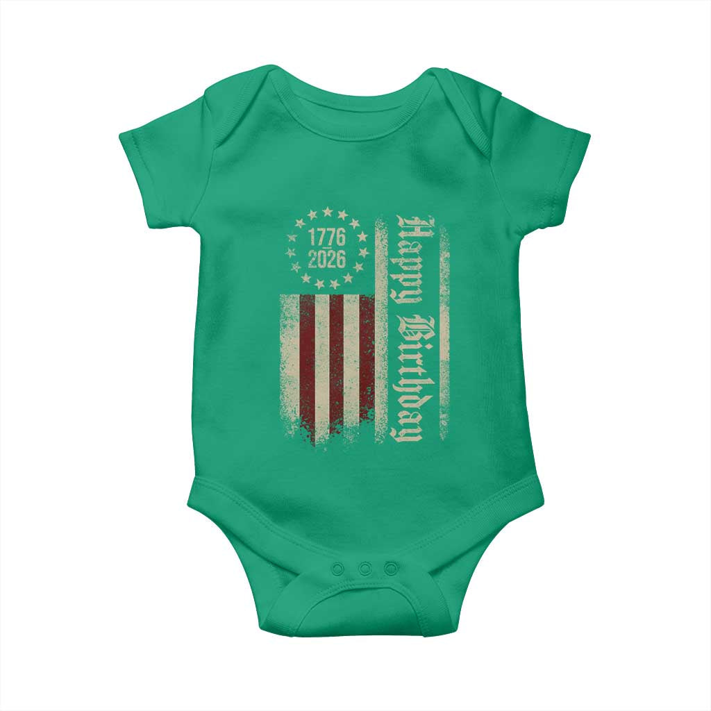 250th Birthday US July 4th 1776 2026 American Flag Baby Onesie