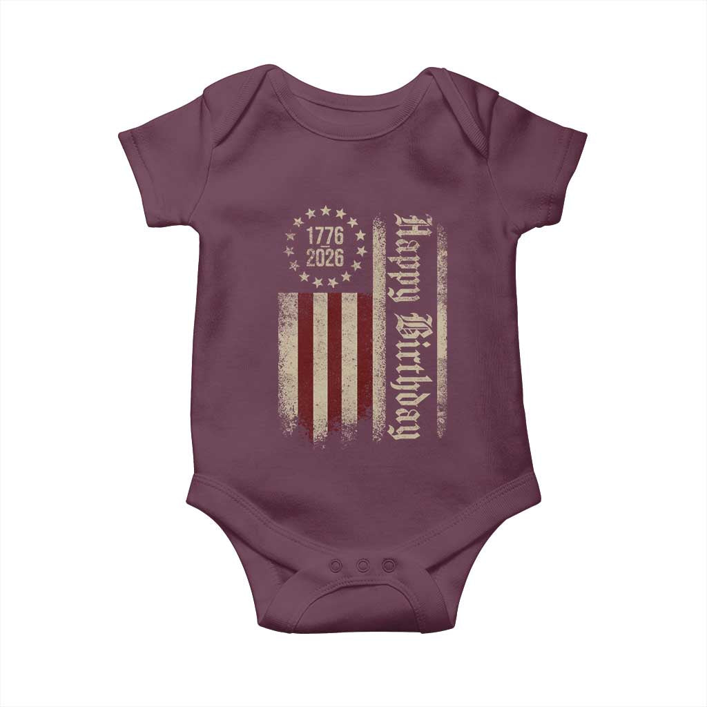 250th Birthday US July 4th 1776 2026 American Flag Baby Onesie