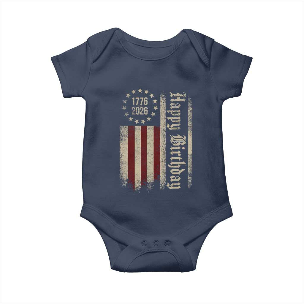 250th Birthday US July 4th 1776 2026 American Flag Baby Onesie