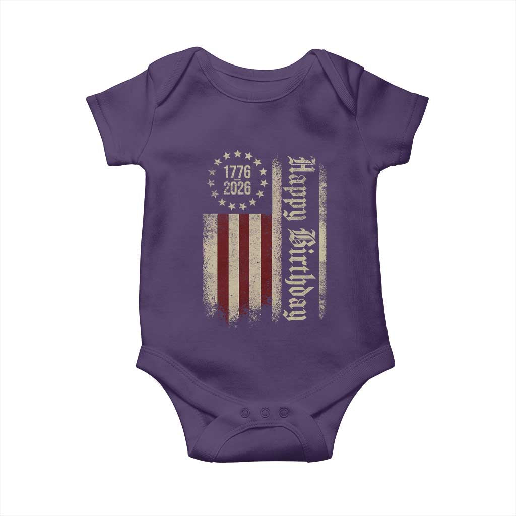 250th Birthday US July 4th 1776 2026 American Flag Baby Onesie