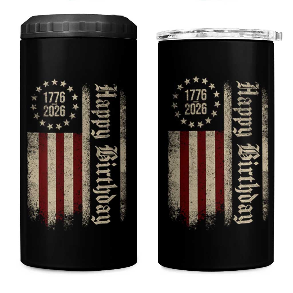 250th Birthday US July 4th 1776 2026 American Flag 4 in 1 Can Cooler Tumbler