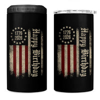 250th Birthday US July 4th 1776 2026 American Flag 4 in 1 Can Cooler Tumbler