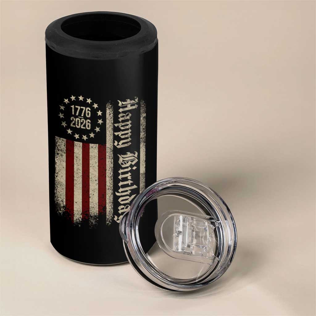 250th Birthday US July 4th 1776 2026 American Flag 4 in 1 Can Cooler Tumbler