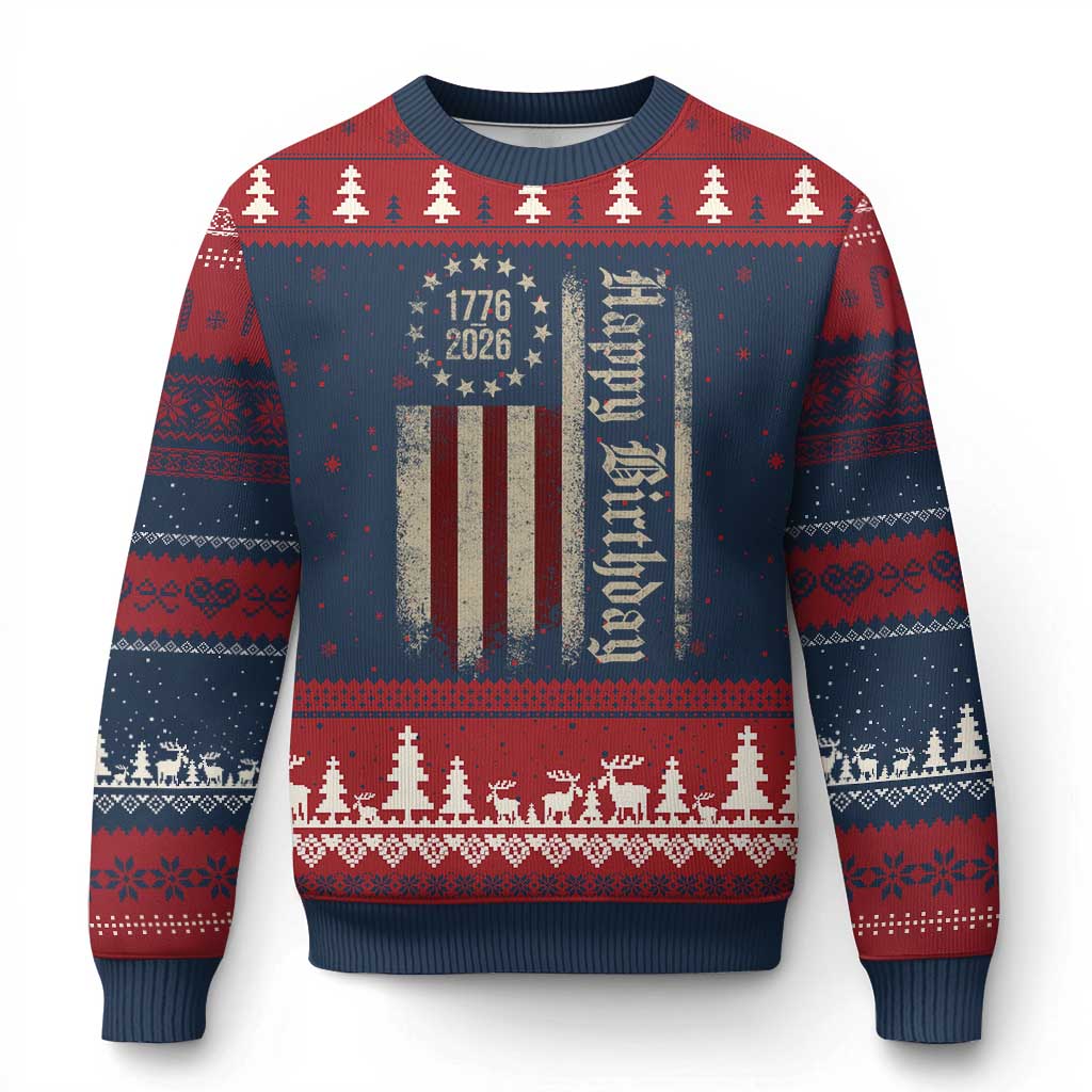 250th Birthday US July 4th 1776 2026 American Flag Ugly Christmas Sweater