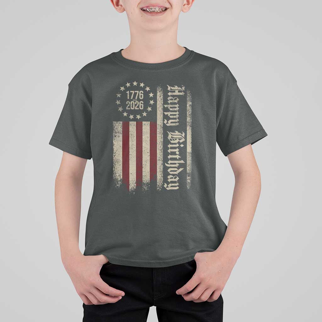 250th Birthday US July 4th 1776 2026 American Flag T Shirt For Kid