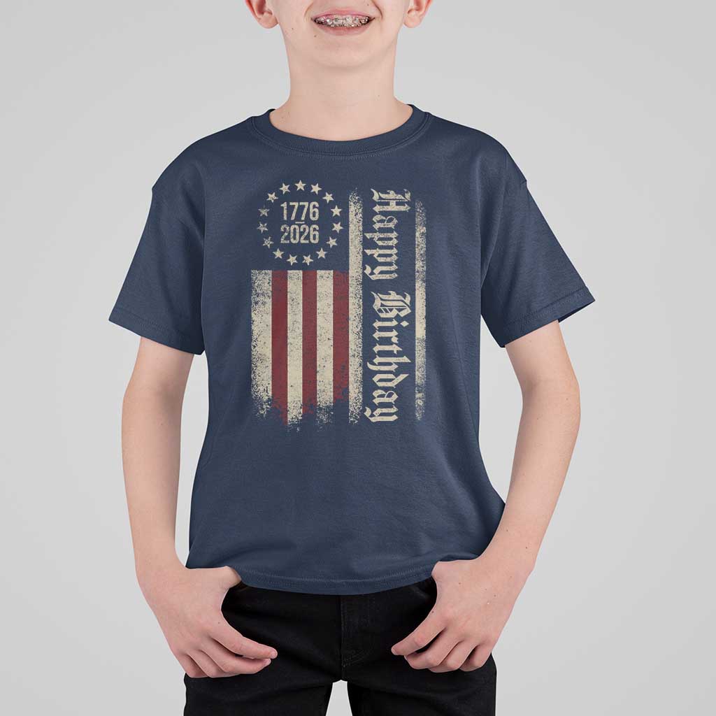 250th Birthday US July 4th 1776 2026 American Flag T Shirt For Kid