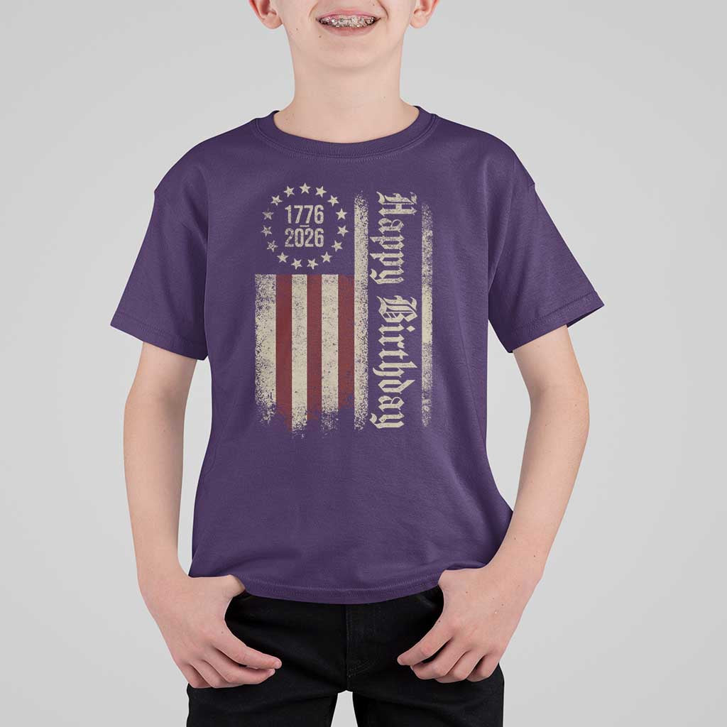 250th Birthday US July 4th 1776 2026 American Flag T Shirt For Kid