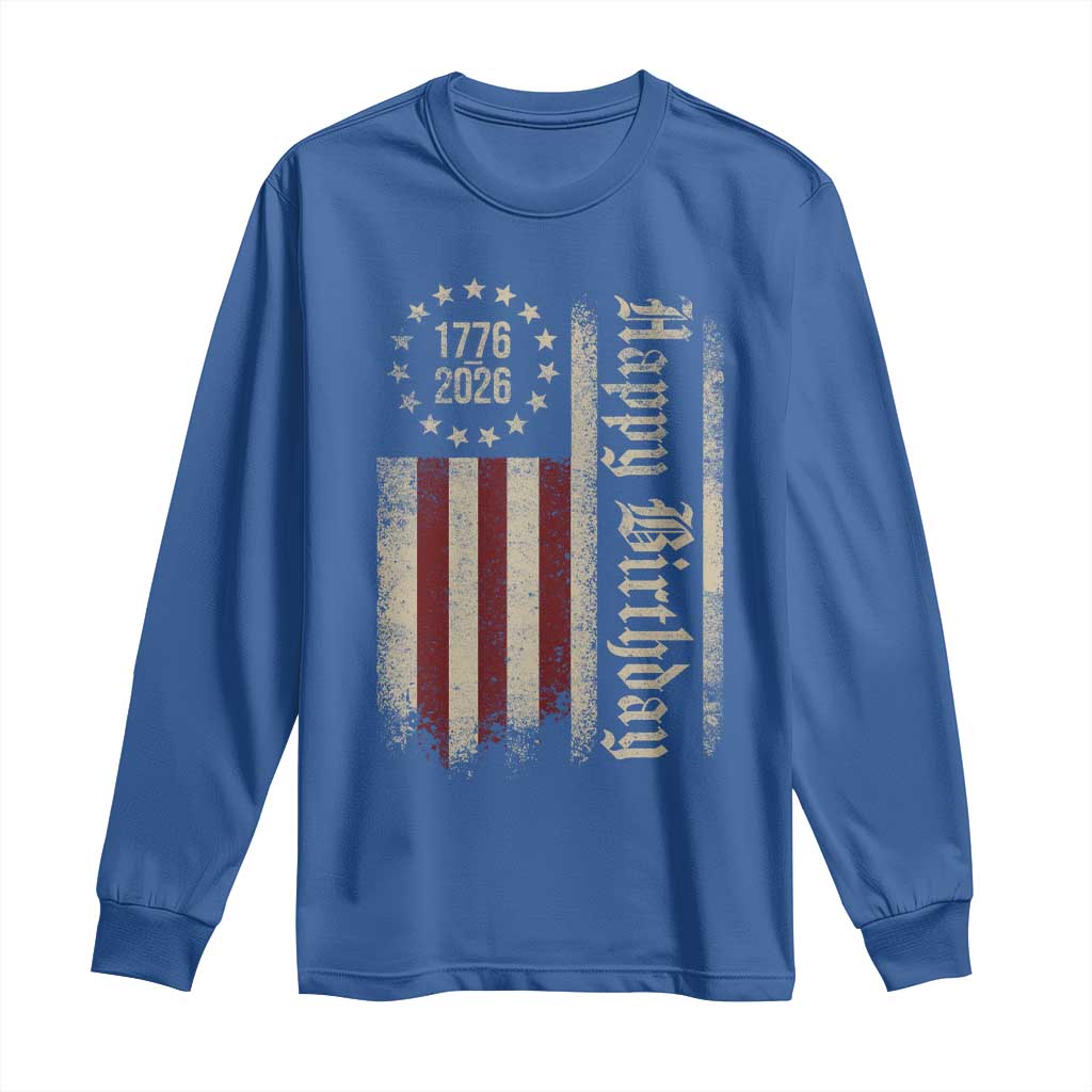 250th Birthday US July 4th 1776 2026 American Flag Long Sleeve Shirt