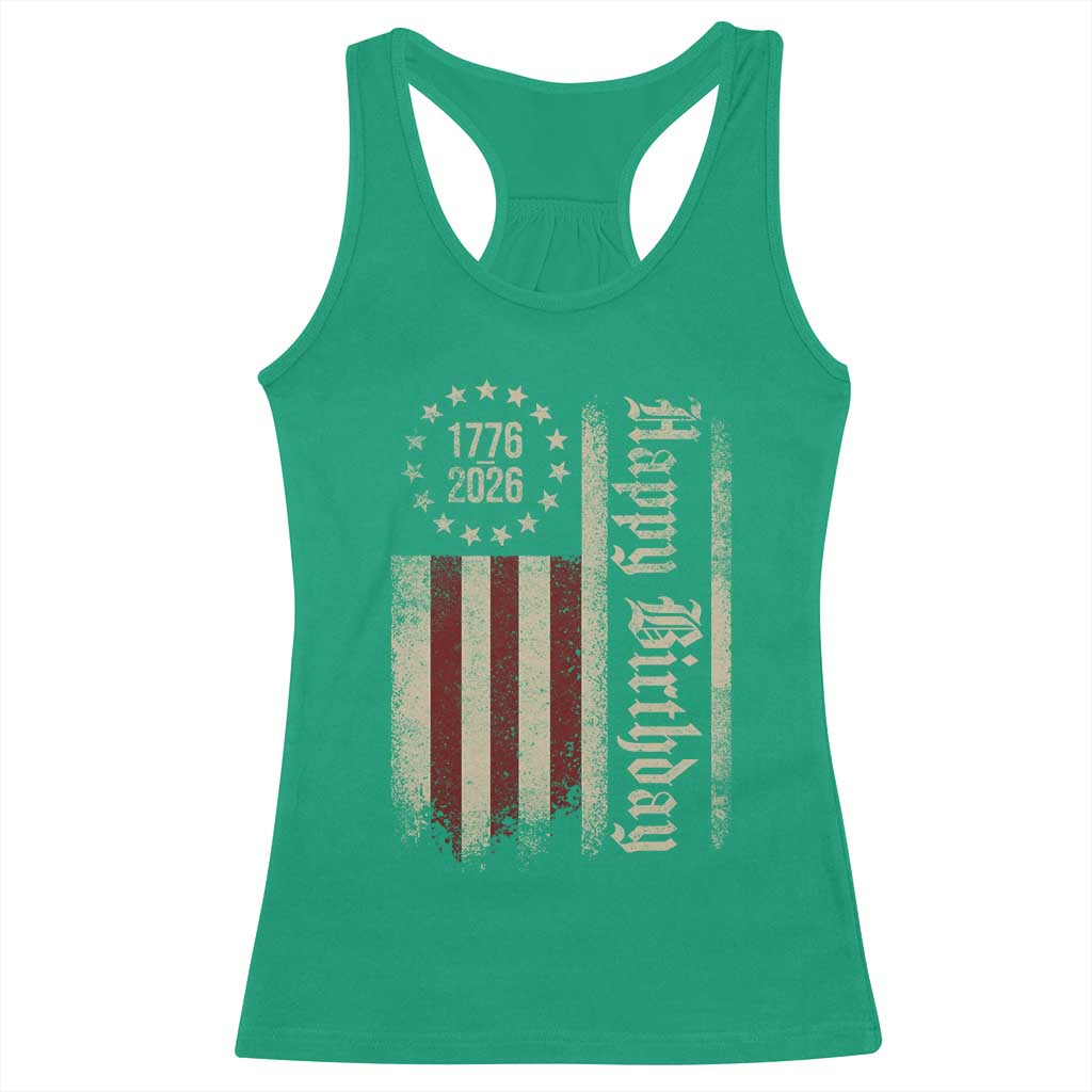 250th Birthday US July 4th 1776 2026 American Flag Racerback Tank Top