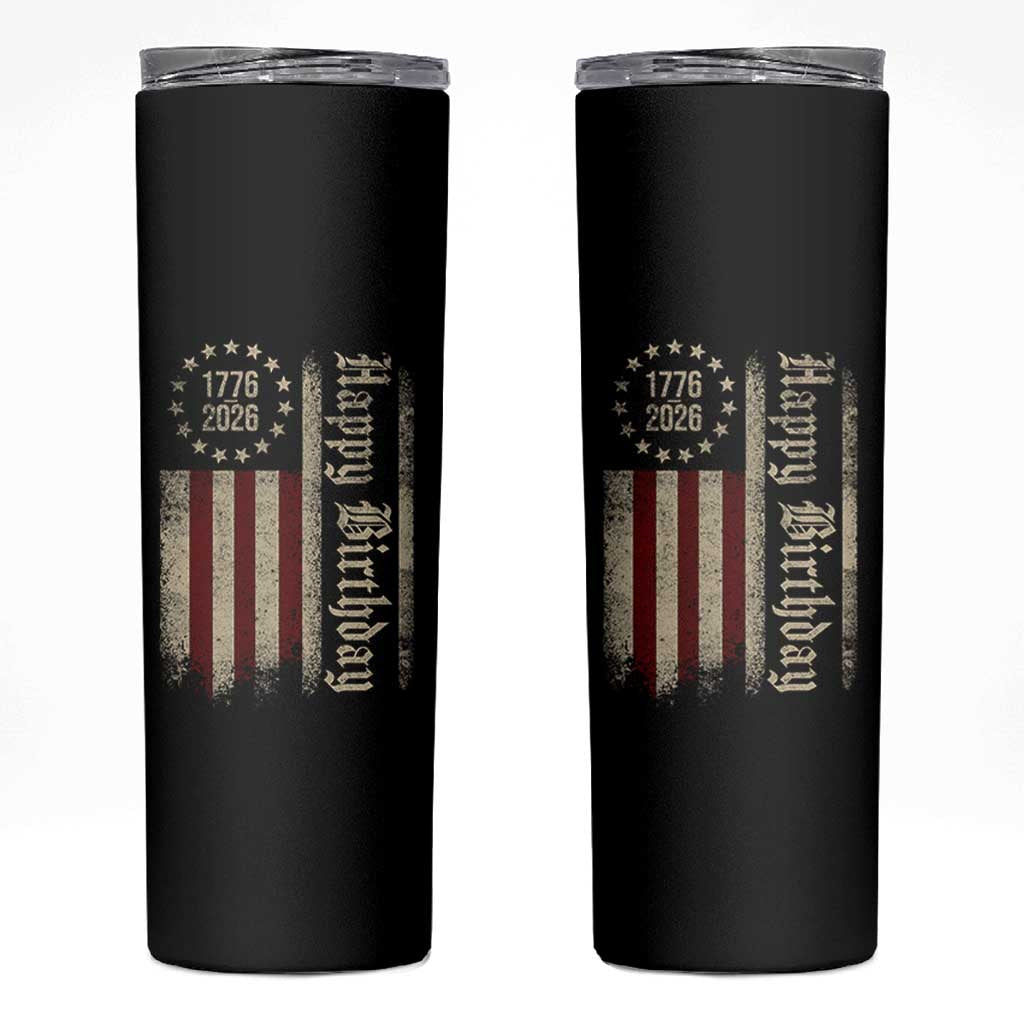 250th Birthday US July 4th 1776 2026 American Flag Skinny Tumbler
