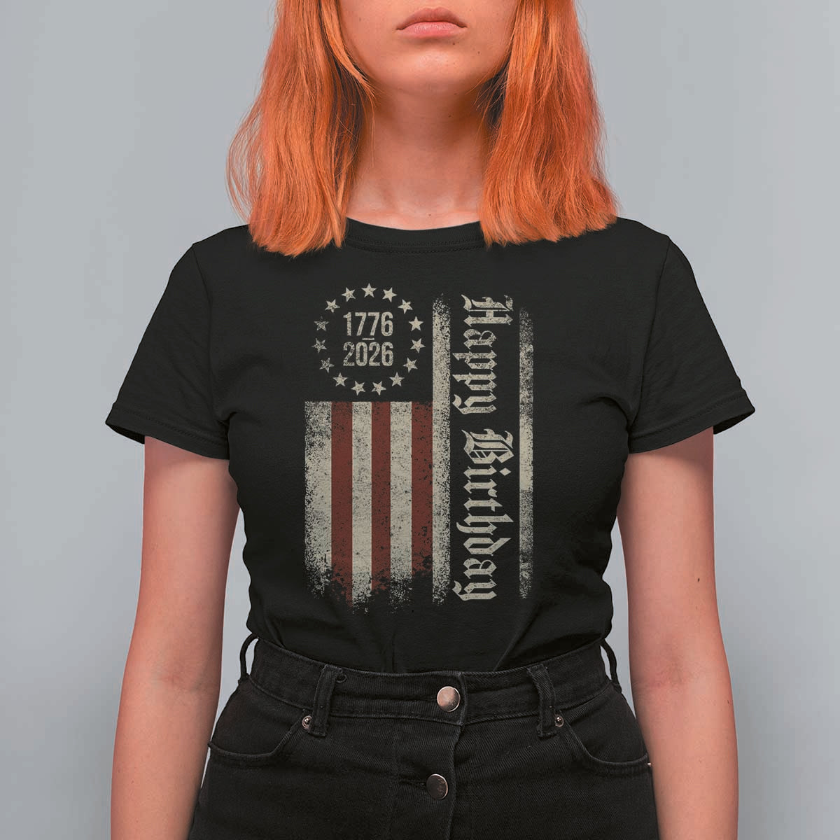 250th Birthday US July 4th 1776 2026 American Flag T Shirt For Women