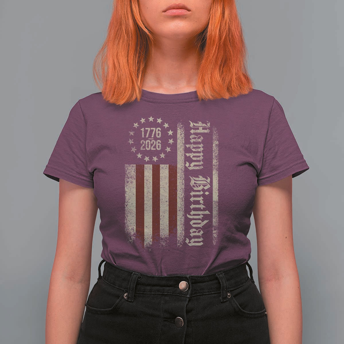 250th Birthday US July 4th 1776 2026 American Flag T Shirt For Women