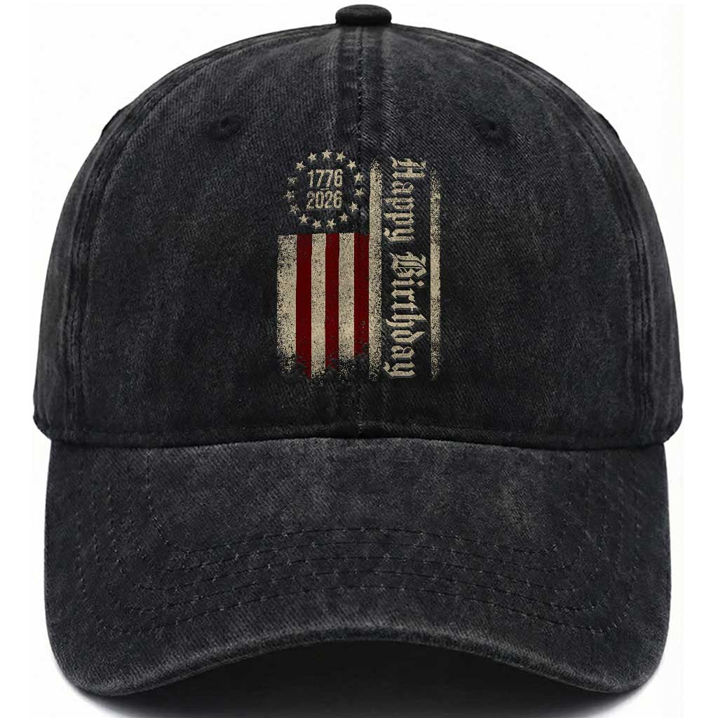250th Birthday US July 4th 1776 2026 American Flag Washed Cotton Baseball Cap
