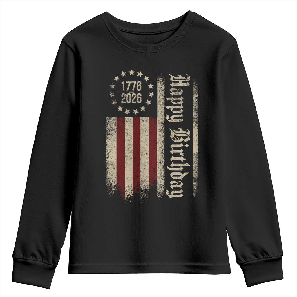 250th Birthday US July 4th 1776 2026 American Flag Youth Sweatshirt