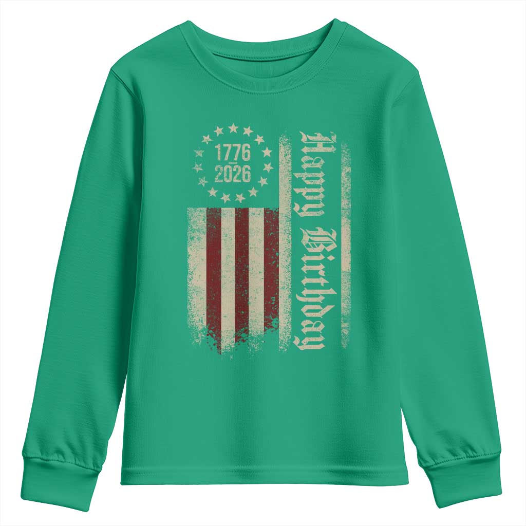 250th Birthday US July 4th 1776 2026 American Flag Youth Sweatshirt