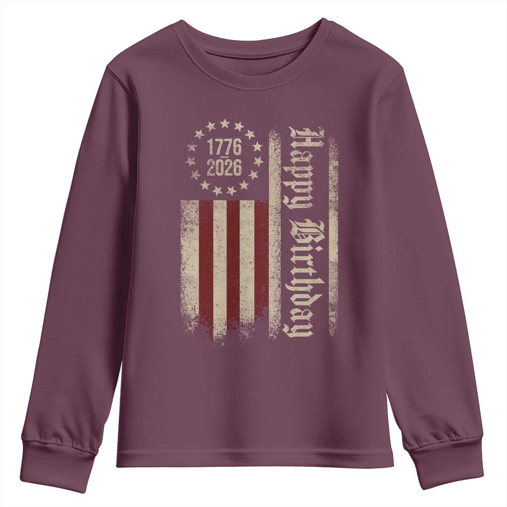 250th Birthday US July 4th 1776 2026 American Flag Youth Sweatshirt