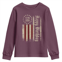250th Birthday US July 4th 1776 2026 American Flag Youth Sweatshirt