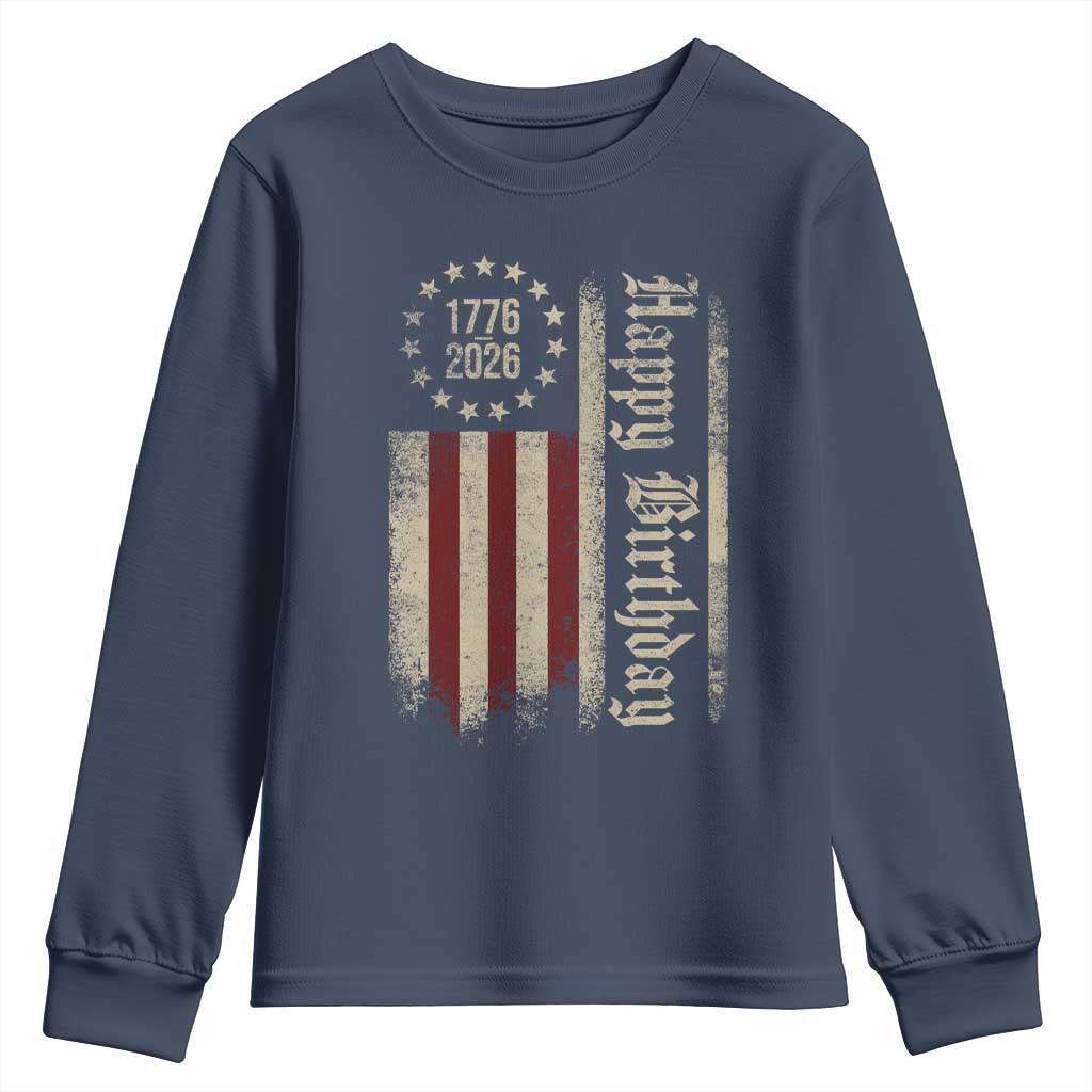250th Birthday US July 4th 1776 2026 American Flag Youth Sweatshirt