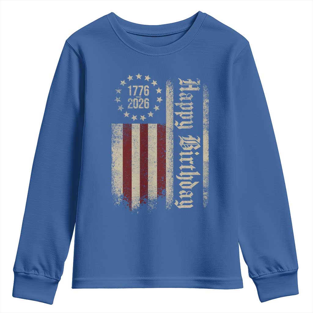 250th Birthday US July 4th 1776 2026 American Flag Youth Sweatshirt