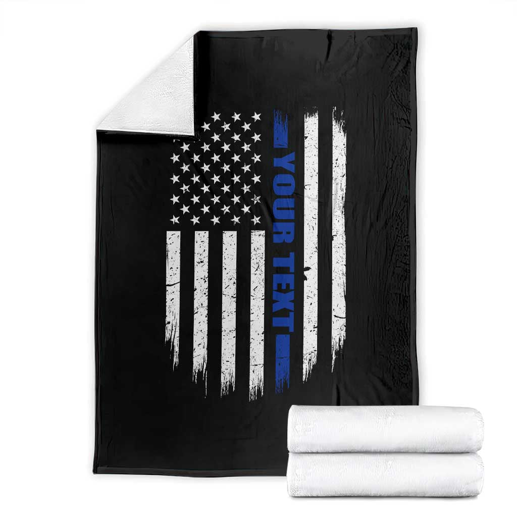Personalized Police Throw Blanket Custom Text Name Vintage American Flag Law Enforcement Gift