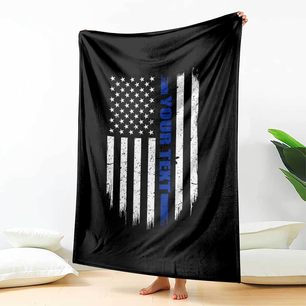Personalized Police Throw Blanket Custom Text Name Vintage American Flag Law Enforcement Gift