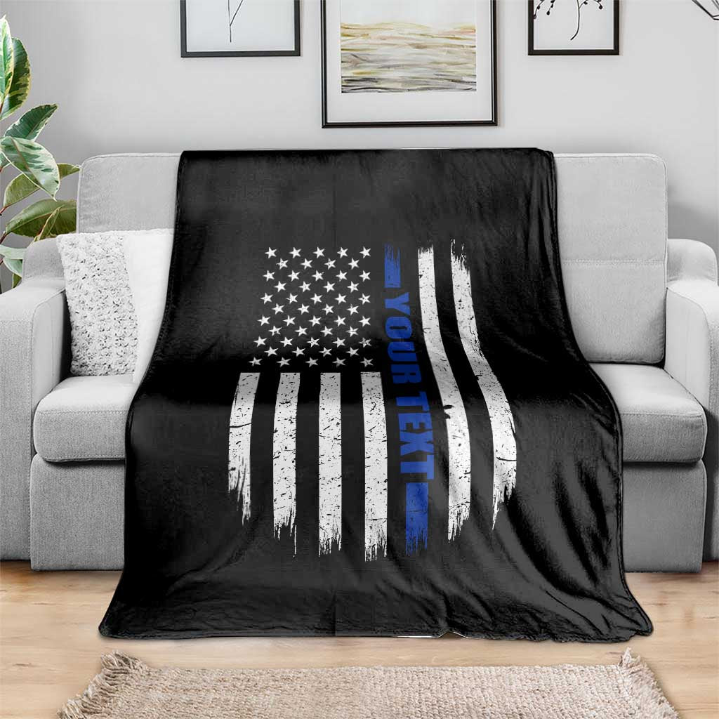 Personalized Police Throw Blanket Custom Text Name Vintage American Flag Law Enforcement Gift
