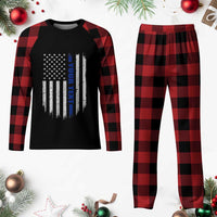 Personalized Police Plaid Pajama Set Custom Text Name Vintage American Flag Law Enforcement Gift