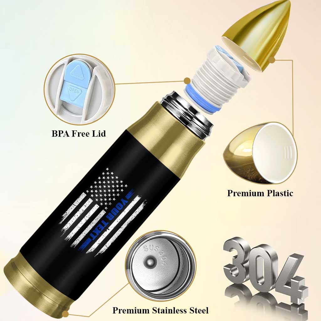 Personalized Police Bullet Tumbler Custom Text Name Vintage American Flag Law Enforcement Gift