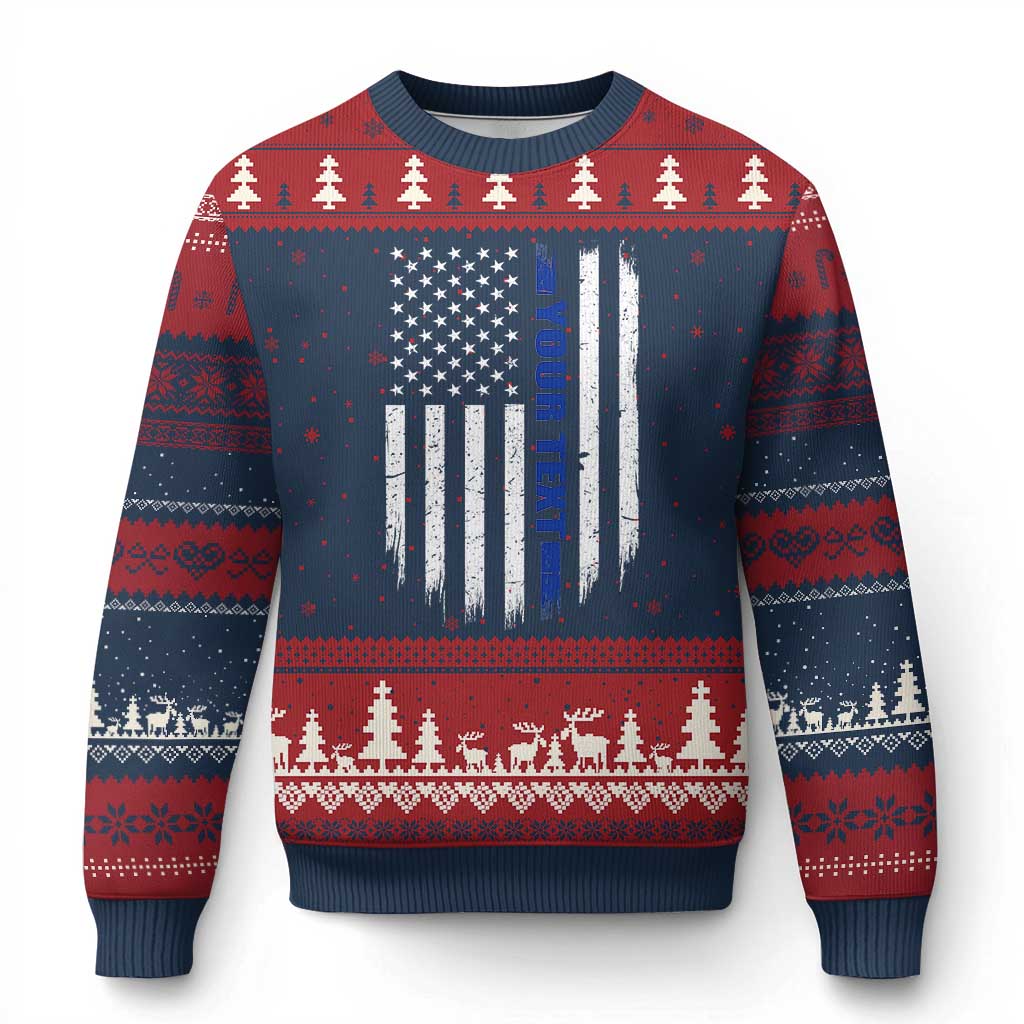 Personalized Police Ugly Christmas Sweater Custom Text Name Vintage American Flag Law Enforcement Gift