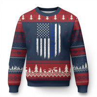 Personalized Police Ugly Christmas Sweater Custom Text Name Vintage American Flag Law Enforcement Gift