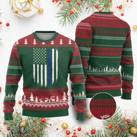 Personalized Police Ugly Christmas Sweater Custom Text Name Vintage American Flag Law Enforcement Gift