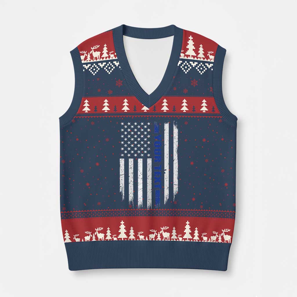 Personalized Police V-Neck Knit Sweater Vest Custom Text Name Vintage American Flag Law Enforcement Gift