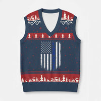 Personalized Police V-Neck Knit Sweater Vest Custom Text Name Vintage American Flag Law Enforcement Gift