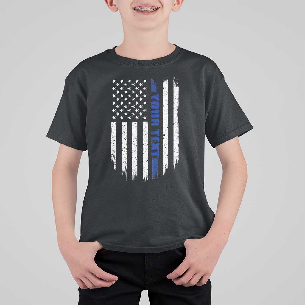 Personalized Police T Shirt For Kid Custom Text Name Vintage American Flag Law Enforcement Gift