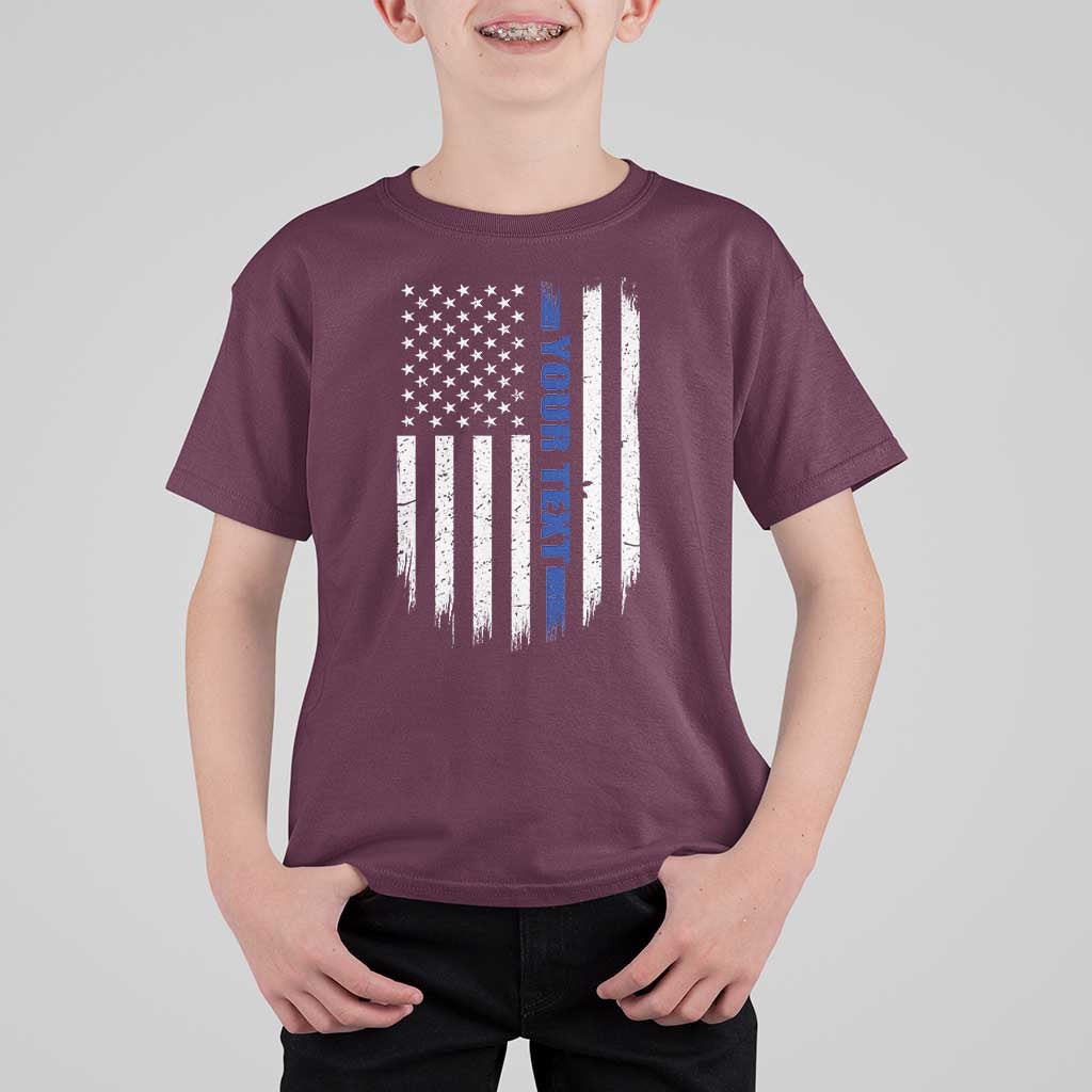 Personalized Police T Shirt For Kid Custom Text Name Vintage American Flag Law Enforcement Gift