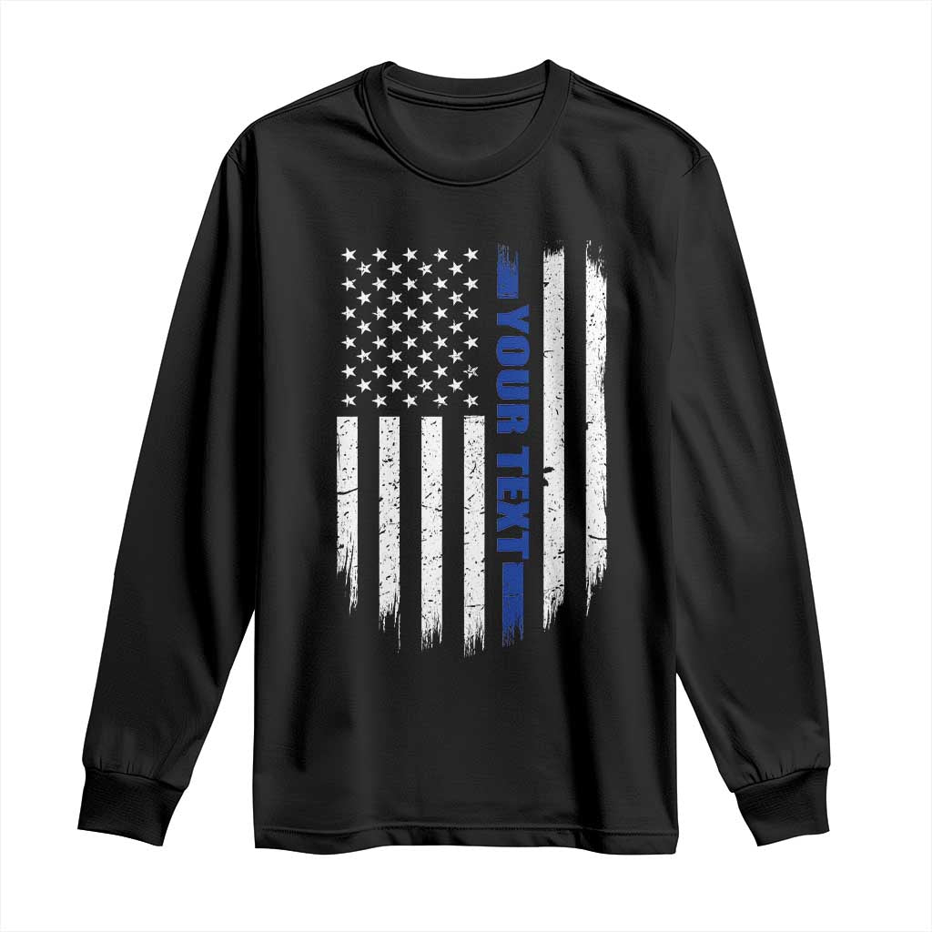 Personalized Police Long Sleeve Shirt Custom Text Name Vintage American Flag Law Enforcement Gift
