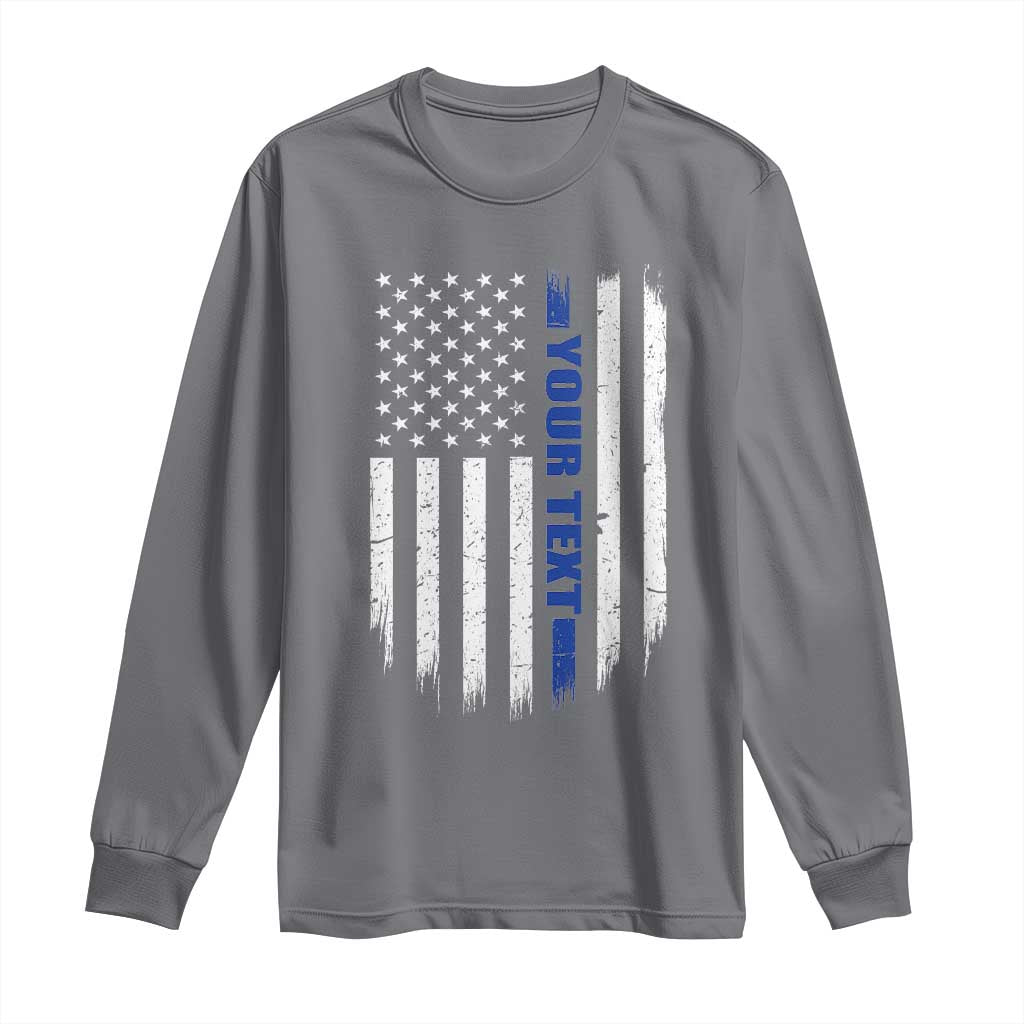 Personalized Police Long Sleeve Shirt Custom Text Name Vintage American Flag Law Enforcement Gift