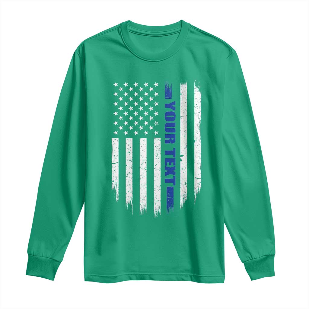 Personalized Police Long Sleeve Shirt Custom Text Name Vintage American Flag Law Enforcement Gift