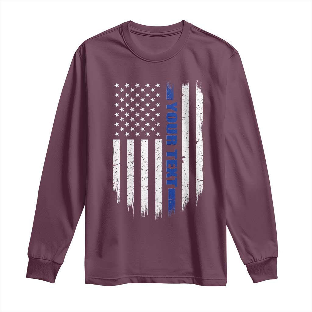 Personalized Police Long Sleeve Shirt Custom Text Name Vintage American Flag Law Enforcement Gift