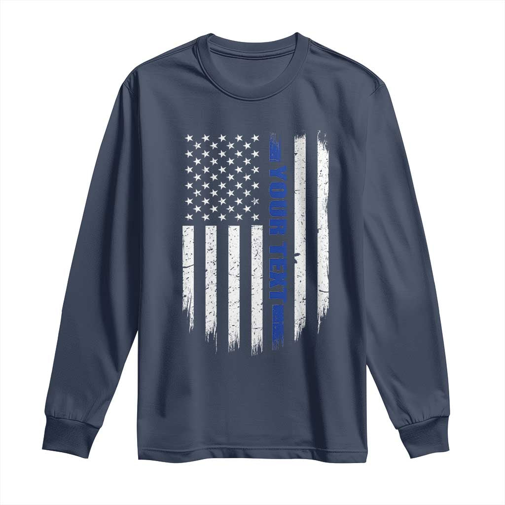 Personalized Police Long Sleeve Shirt Custom Text Name Vintage American Flag Law Enforcement Gift