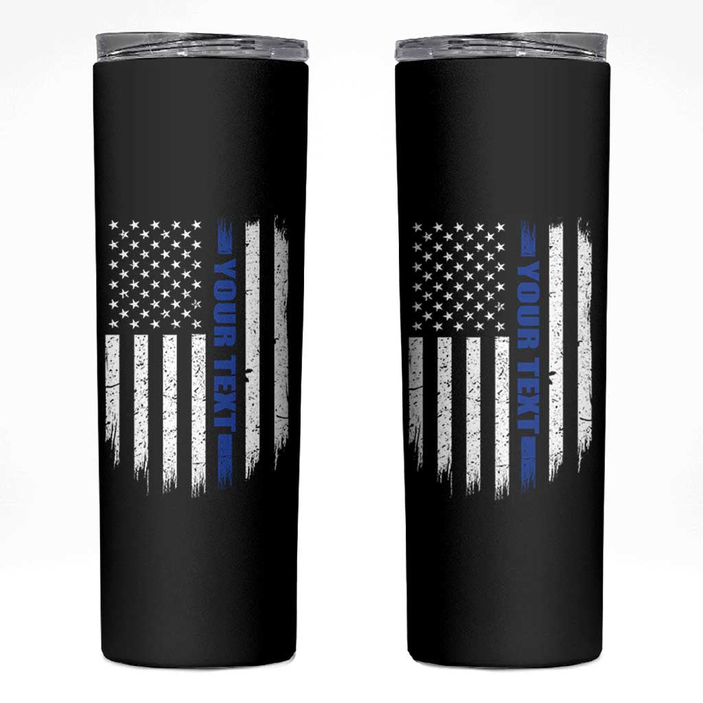Personalized Police Skinny Tumbler Custom Text Name Vintage American Flag Law Enforcement Gift