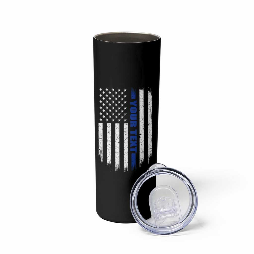 Personalized Police Skinny Tumbler Custom Text Name Vintage American Flag Law Enforcement Gift