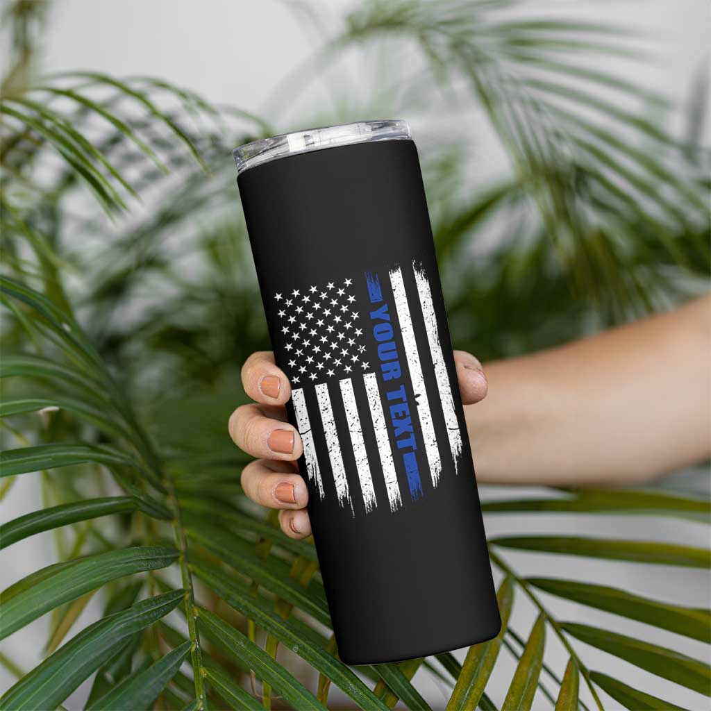 Personalized Police Skinny Tumbler Custom Text Name Vintage American Flag Law Enforcement Gift