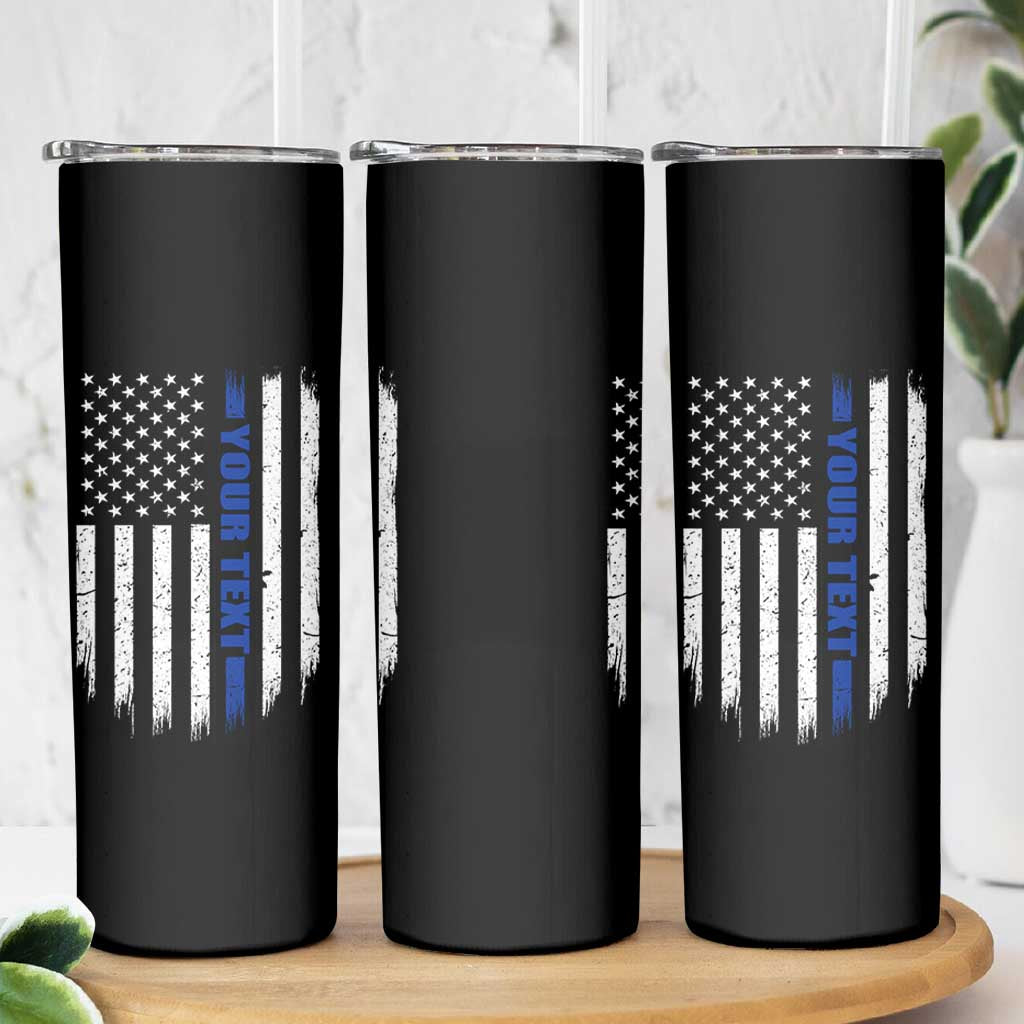 Personalized Police Skinny Tumbler Custom Text Name Vintage American Flag Law Enforcement Gift