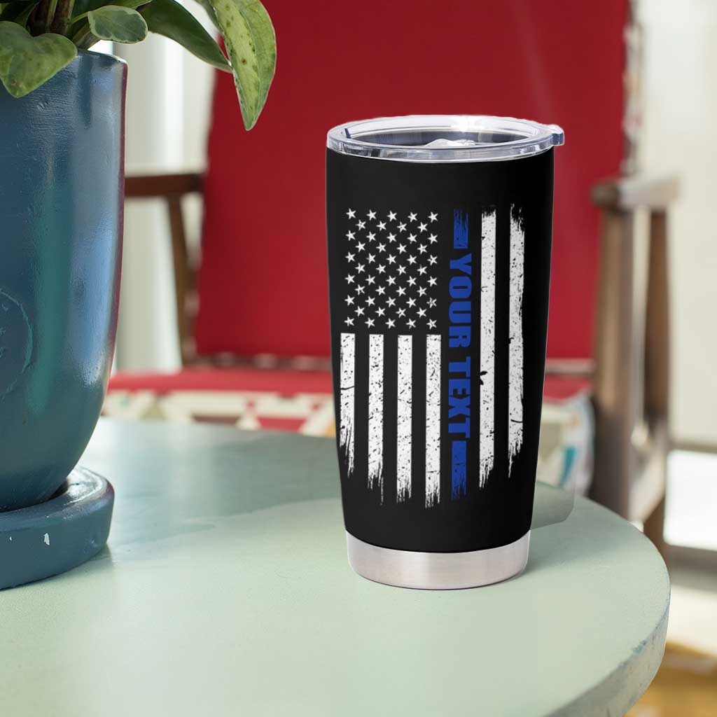 Personalized Police Tumbler Cup Custom Text Name Vintage American Flag Law Enforcement Gift