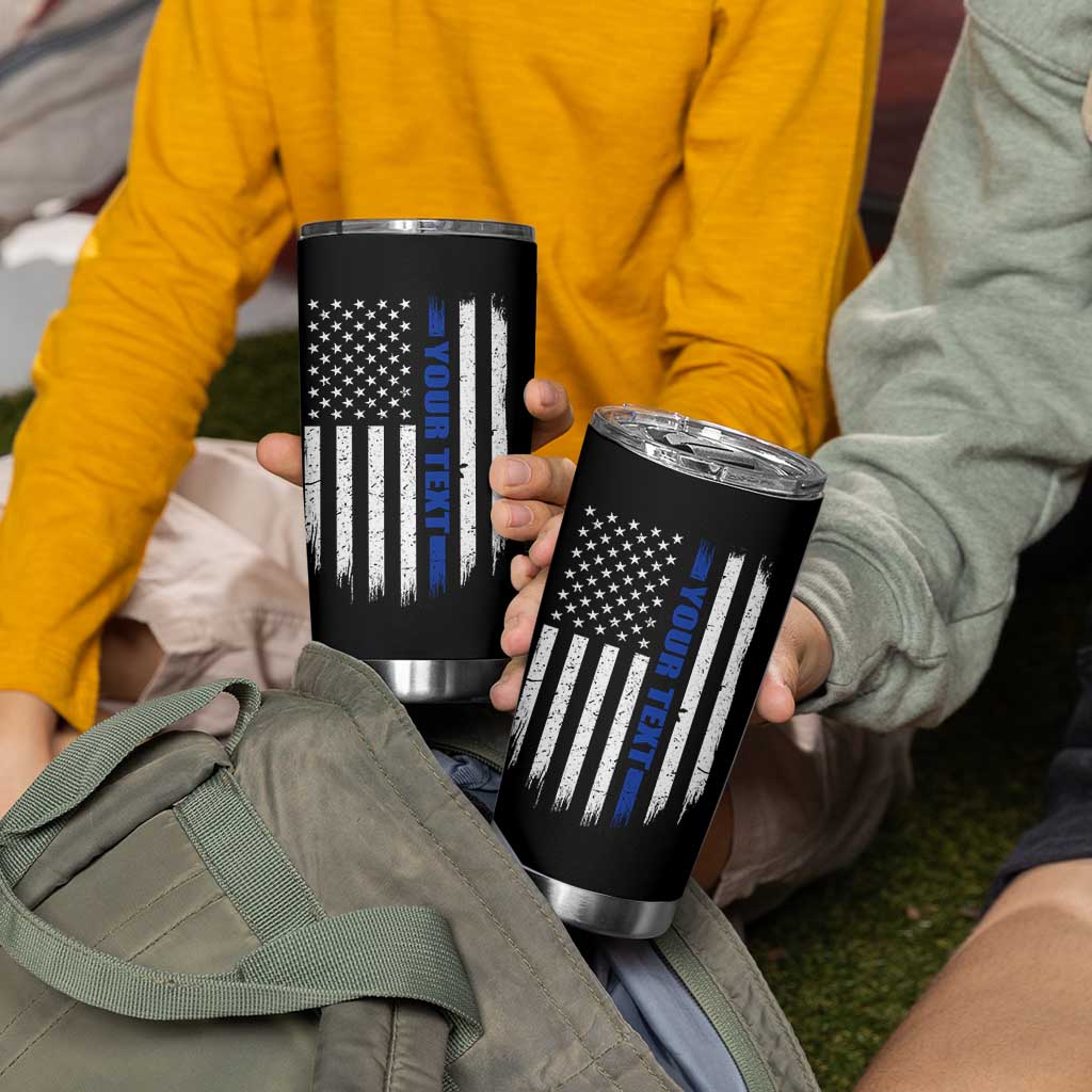 Personalized Police Tumbler Cup Custom Text Name Vintage American Flag Law Enforcement Gift